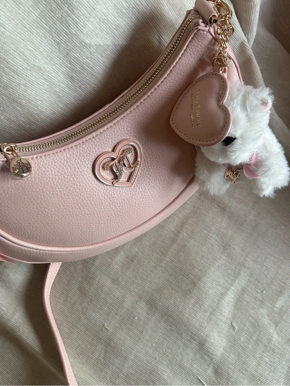 Juicy Couture Light Pink Crescent Crossbody Bag with Dog Charm